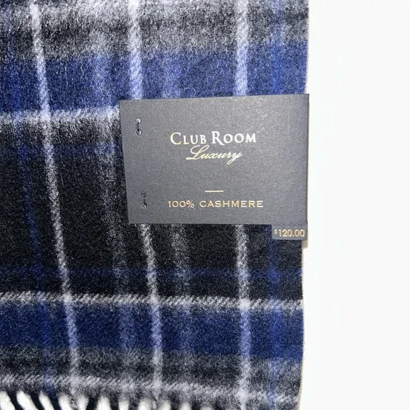 Club Room Navy and Black Cashmere Scarf - Picture 3 of 6